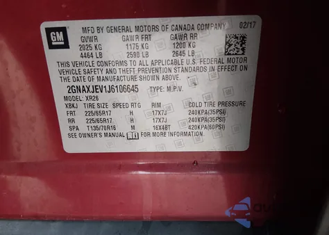 2018 Chevrolet Equinox Lt из США, поврежденный, VIN 2GNAXJEV1J6106645